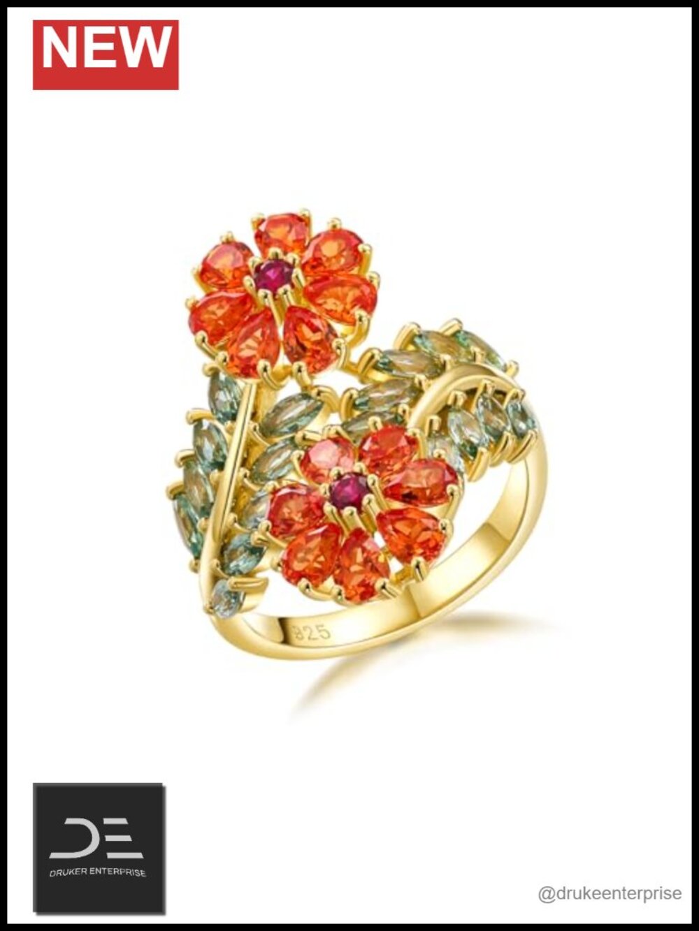 Statement Flower Ring Cocktail Leaf Ring 925 Sterling Silver Opal Birthstone